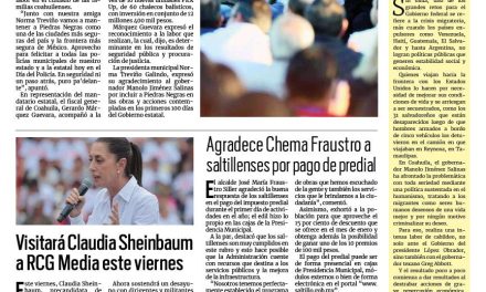 Portada RCG Media [03 de enero de 2024] ‘Mantendremos Piedras Negras como la frontera más segura’; visitará Claudia Sheinbaum a RCG Media y más…