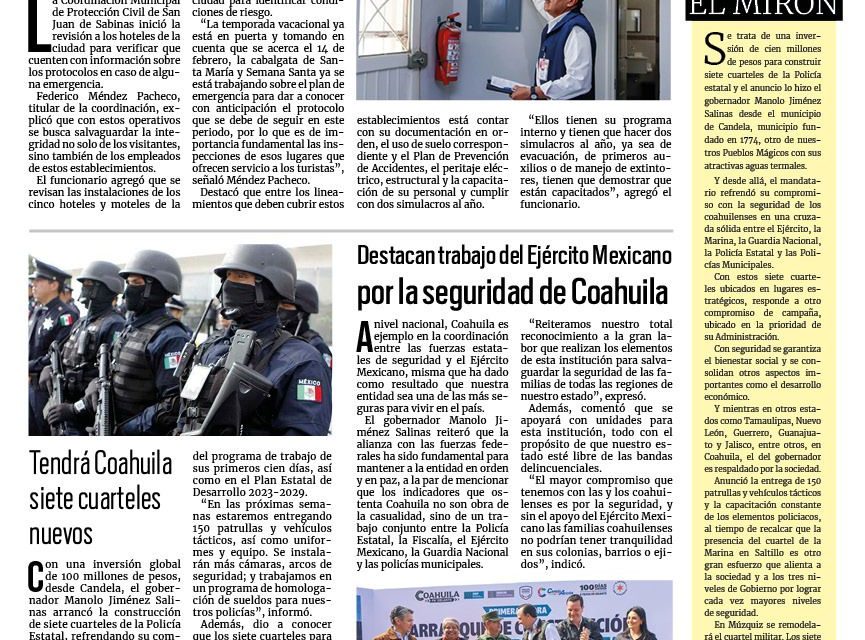 Portada RCG Carbonífera [9 de febrero de 2024] Supervisan hoteles de San Juan de Sabinas; capacitan a brigadistas en quemas controladas y más…