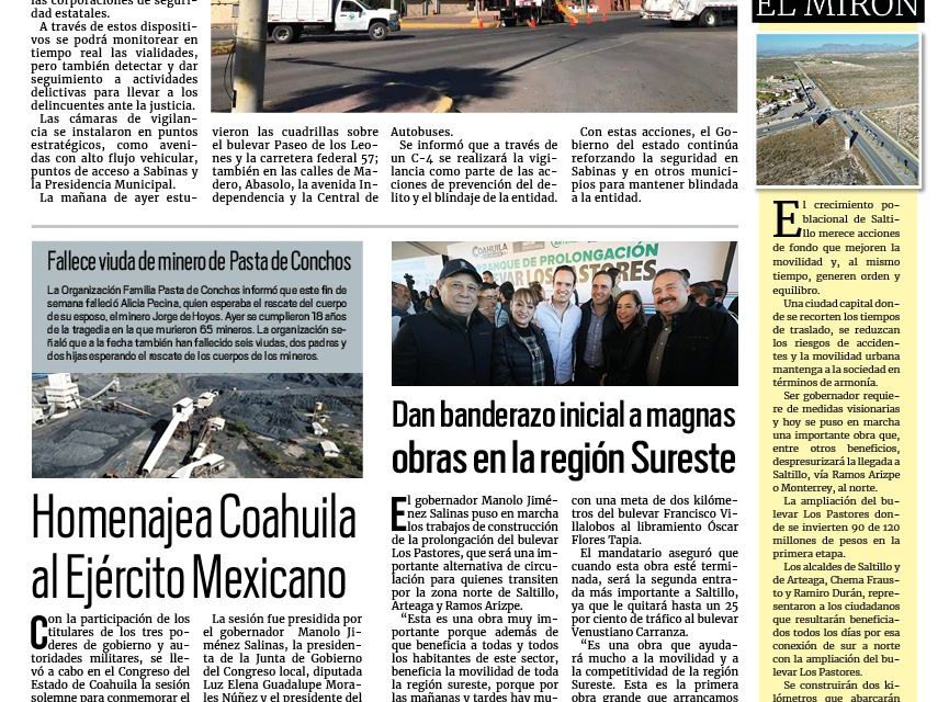 Portada RCG Carbonífera [20 de febrero de 2024] Instalan cámaras de vigilancia; solicitan agilizar regularización de autos y más…