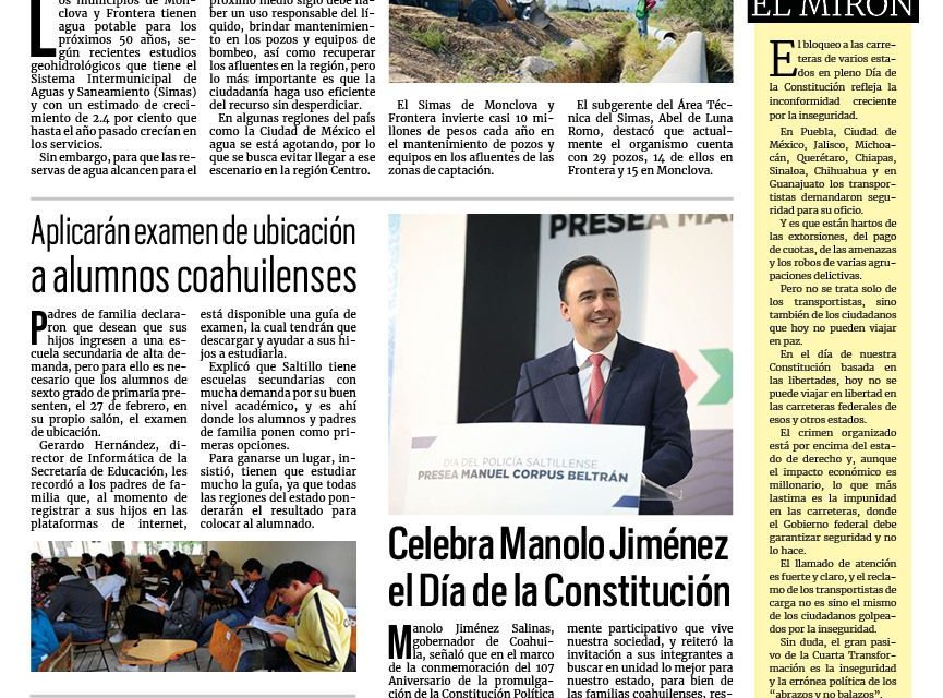 Portada RCG Centro [6 de febrero de 2024] Hay agua para los próximos 50 años; menor resulta herido al viajar en moto y más…
