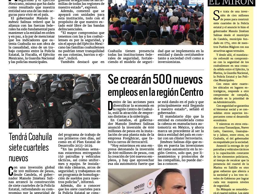 Portada RCG Centro [10 de febrero de 2024] Negocian trabajadores y Ayuntamiento de Monclova; industriales de Monclova donan 1.5 millones de pesos al Ayuntamiento  y más…