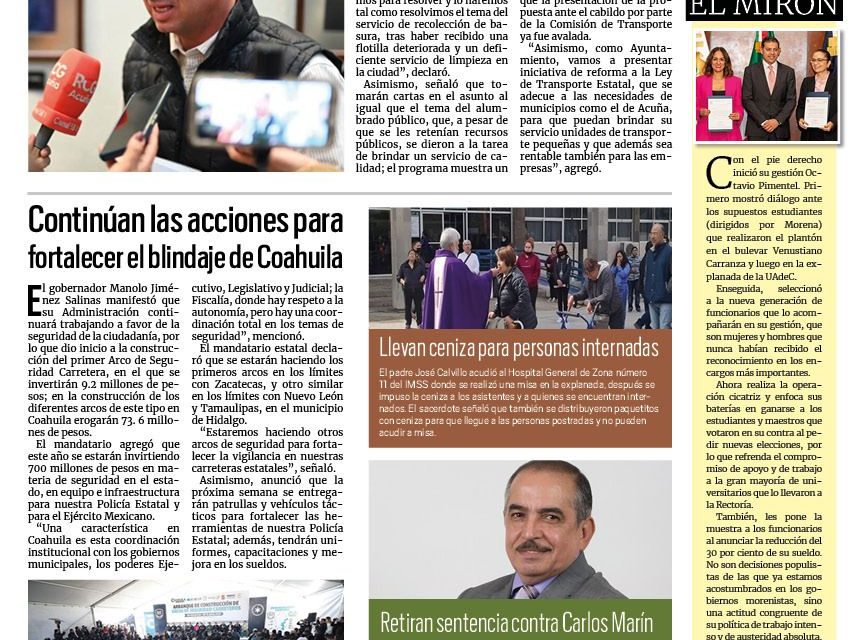 Portada RCG Fronteriza [15 de febrero de 2024] ‘En Acuña trabajamos sin echar culpas’; entregan más obras públicas en planteles educativos y más…
