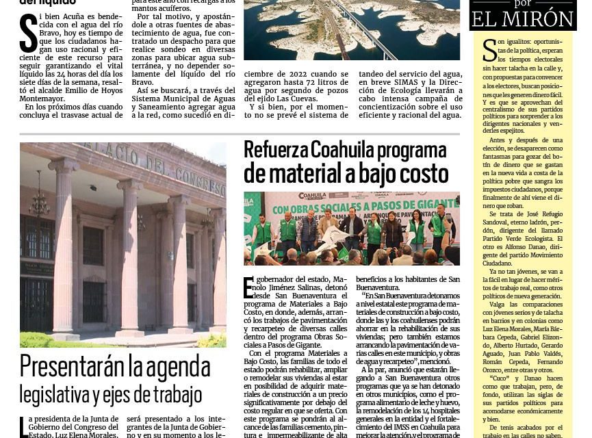 Portada RCG Fronteriza [26 de febrero de 2024] Presa de la Amistad alcanzará niveles mínimos; entregan más obras de pavimentación en Acuña y más…