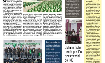Portada RCG Lagunera [8 de febrero de 2024] Implementarán operativo de seguridad en eventos deportivos; Invitan a sumarse al Club del Diabético y más…