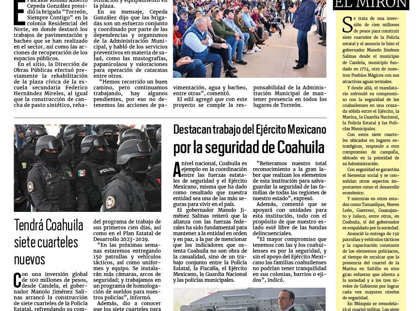 Portada RCG Lagunera[10 de febrero de 2024] Reconocen participación ciudadana en políticas de seguridad pública; se gradúan elementos del Grupo Reacción Torreón y más…