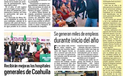 Portada RCG Lagunera [13 de febrero de 2024] Acercan obras y servicios sociales al poniente de Torreón; restablece SIMAS suministro de agua potable y más…