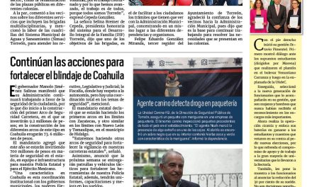 Portada RCG Lagunera [15 de febrero de 2024] Trabaja Ayuntamiento en rescate de espacios públicos; colocan señalética preventiva en vialidades de Torreón y más…