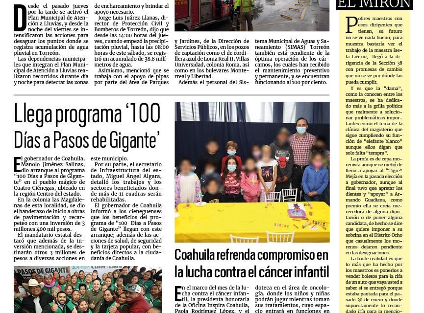 Portada RCG Lagunera [18 de febrero de 2024] Refuerzan vigilancia y prevención ante lluvias en Torrreón; Derrumbe de negocio de gorditas deja 5 heridos y más…