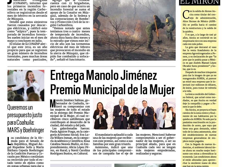 Portada RCG Carbonífera [12 de marzo de 2024] Temporada de incendios forestales se adelanta; inauguran parque ecoturístico y más…