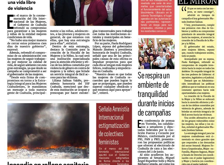 Portada RCG Centro[09 de marzo de 2024] Unen fuerzas en Coahuila a favor de las mujeres; celebran Día Internacional de la Mujer en el IMSS de Monclova y más…