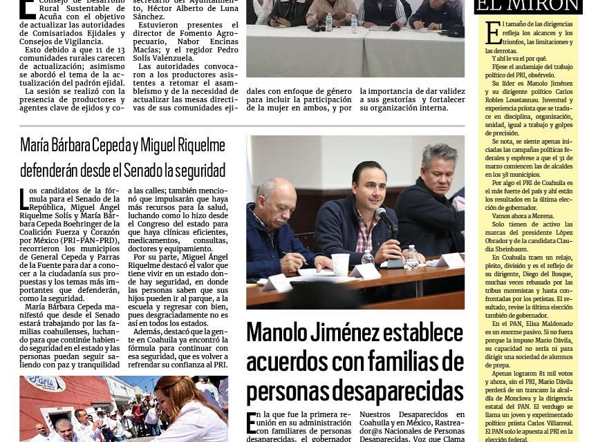 Portada RCG Fronteriza [3 de marzo de 2024] Reactivan sesiones del Consejo de Desarrollo Rural en Acuña; Actualiza la UTCA sus planes de estudio y más…