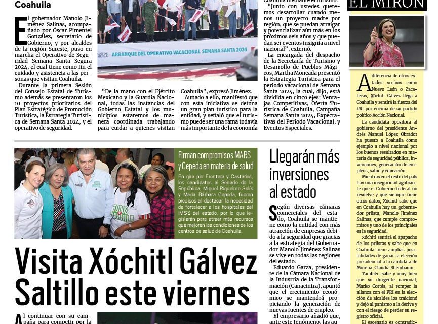 Portada RCG Frontera [15 de marzo de 2024] Inicia el operativo ‘Semana Santa Segura 2024’; iniciará nuevo servicio de transporte urbano y más…