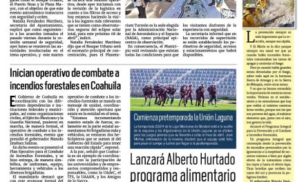 Portada RCG Lagunera [6 de marzo de 2024] Revisan puntos de observación del eclipse en Torreón; dan seguimiento de pacientes con problemas auditivos y visuales y más…