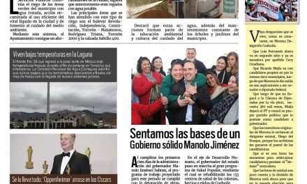 Portada RCG Lagunera [11 de marzo de 2024] Usan agua tratada para riego de áreas verdes; asociaciones se suman a la Justicia Cívica y más…