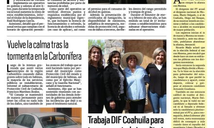 Portada RCG Lagunera [17 de marzo de 2024] Verifican quintas y salones de fiestas en Torreón; Llevan servicios médicos a la Flor de Jimulco y más…
