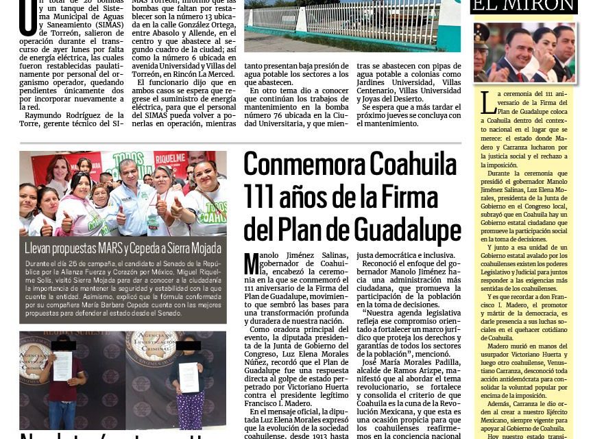 Portada RCG Lagunera [27 de marzo de 2024] Restablece SIMAS Torreón operación de bombas; implementan acciones contra el dengue y más…
