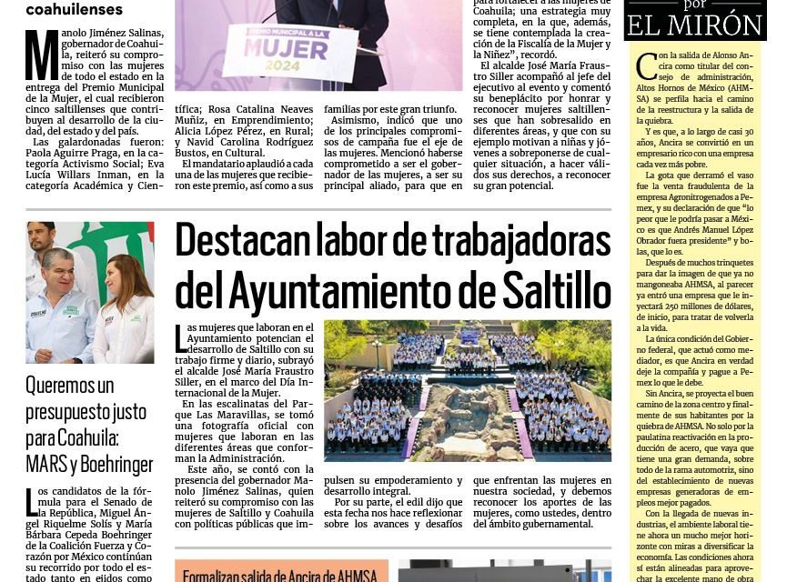 Portada RCG Media [12 de marzo de 2024] Entrega Manolo Jiménez Premio Municipal de la Mujer; madre de menor iría a prisión por delito del hijo y más…