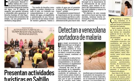 Portada RCG Media [23 de marzo de 2024] Arranca planificación del programa para el Cuidado del Agua en Coahuila; presentan actividades turísticas en Saltillo para Semana Santa y más…