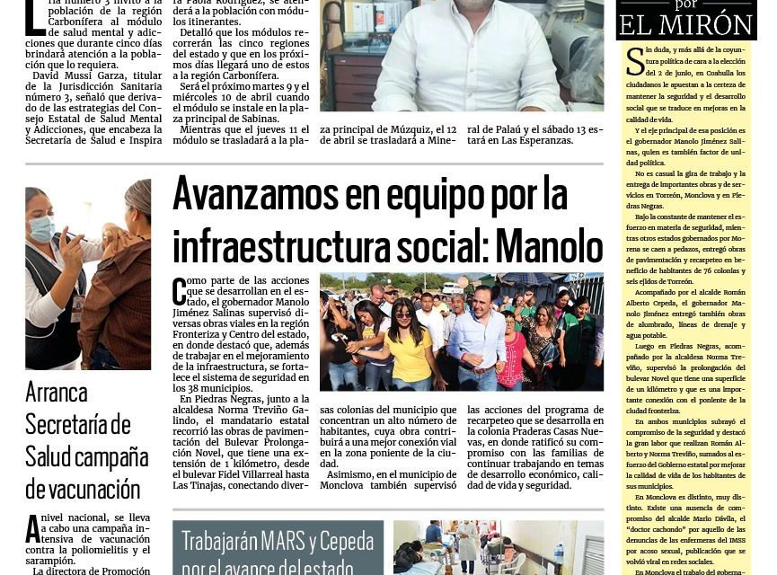 Portada RCG Carbonífera [05 de abril de 2024] Módulo de salud mental llega a la Carbonífera; apoya Infonavit a afectados de granizada y más…