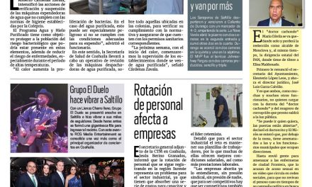 Portada RCG Carbonífera [14 de abril de 2024] Intensifican revisión de purificadoras de agua; Muere bombero en volcadura en la carretera 57 y más…