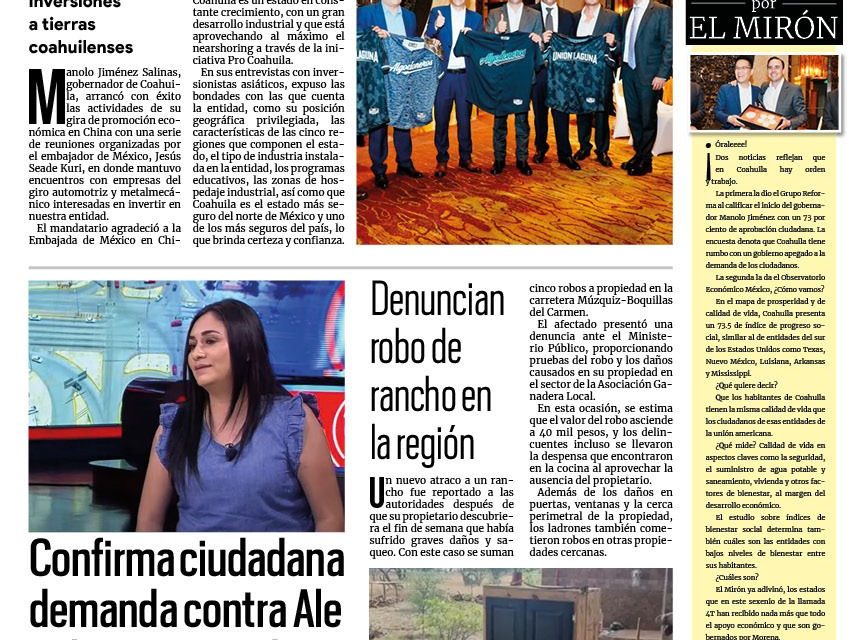 Portada RCG Carbonífera [25 de abril de 2024] Manolo Jiménez inicia gira económica por Asia; Al alza consultas médicas por infecciones respiratorias y más…