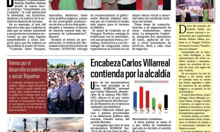 Portada RCG Centro [11 de abril de 2024] Presentan en el Tianguis Turístico ‘Sorpréndete con Coahuila’; encabeza Carlos Villarreal contienda por la alcaldía y más…
