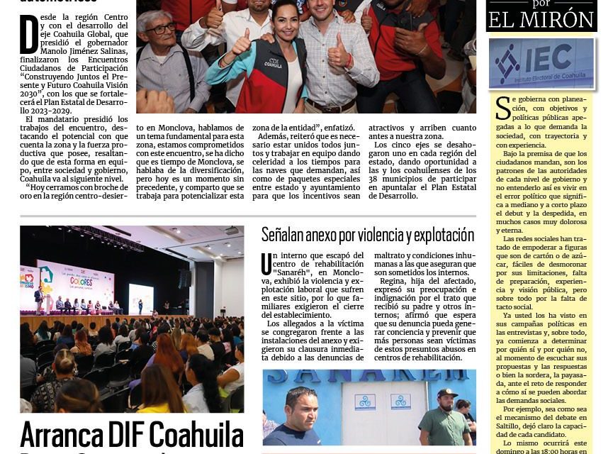 Portada RCG Centro [18 de abril de 2024] Manolo Jiménez concluye con encuentros de participación ciudadana; joven intenta suicidarse al interior de preparatoria y más…