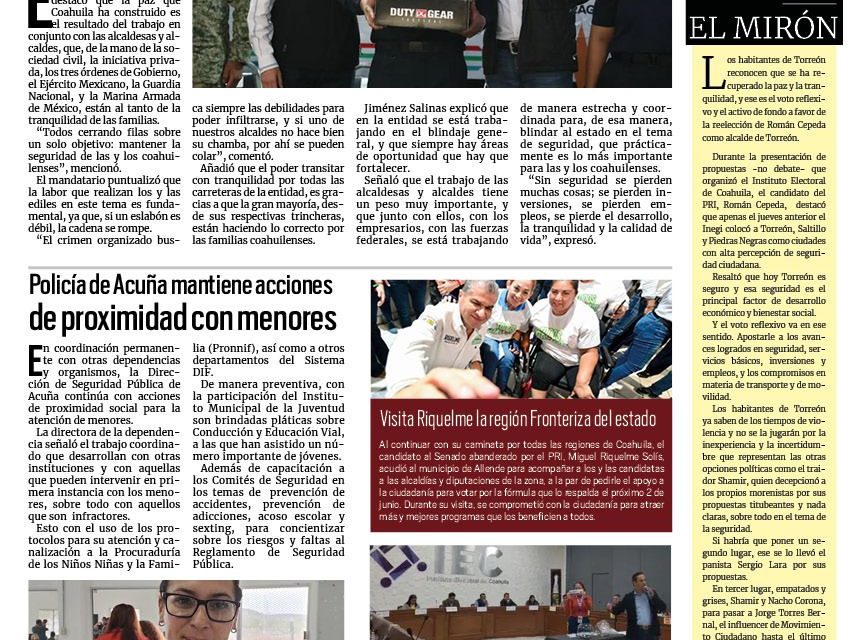 Portada RCG Fronteriza [22 de abril de 2024] Mantendremos un Coahuila seguro con todos los alcaldes: Manolo; crecen detecciones de VIH en Acuña y más…