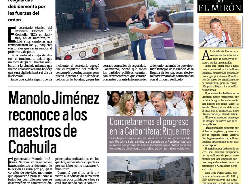 Portada RCG Carbonífera [16 de mayo de 2024] Reciben en Sabinas paquetes electorales; Celebra Diana Haro a los maestros y más…