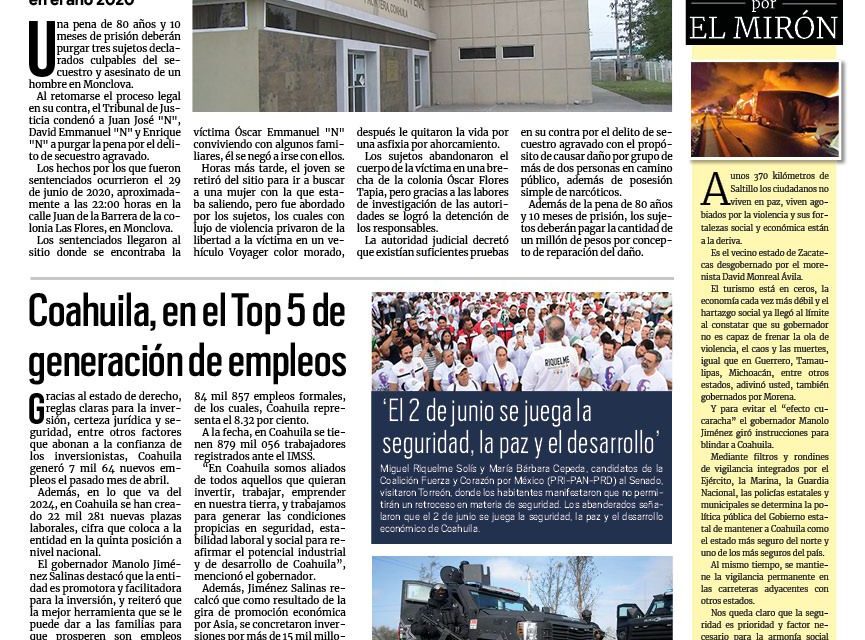 Portada RCG Centro [07 de mayo de 2024] Secuestradores pasarán 80 años en la cárcel; se suicida padre de familia por problemas económicos y más…
