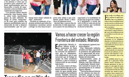 Portada RCG Centro [23 de mayo de 2024] Promete Carlos Villarreal dar apoyos a jóvenes de Monclova; calor de 44 grados causa desmayos en escuela y más…