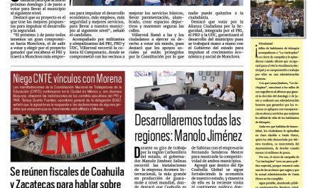 Portada RCG Centro [24 de mayo de 2024] Llama Carlos Villarreal a votar por el desarrollo; muere hombre por golpe de calor en Castaños y más…