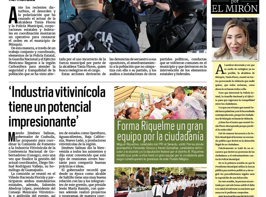 Portada RCG Fronteriza [19 de mayo de 2024] Policía Estatal, Ejército y Guardia Nacional ponen orden en Múzquiz; Dona Municipio de Acuña 160 mini splits a escuelas y más…