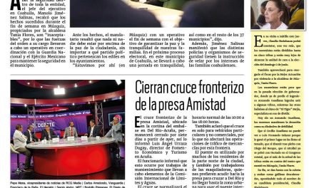 Portada RCG Fronteriza [21 de mayo de 2024] ‘Es inaceptable que la autoridad municipal incite a la violencia’; integrarán el Consejo Municipal de Desarrollo Rural y más…