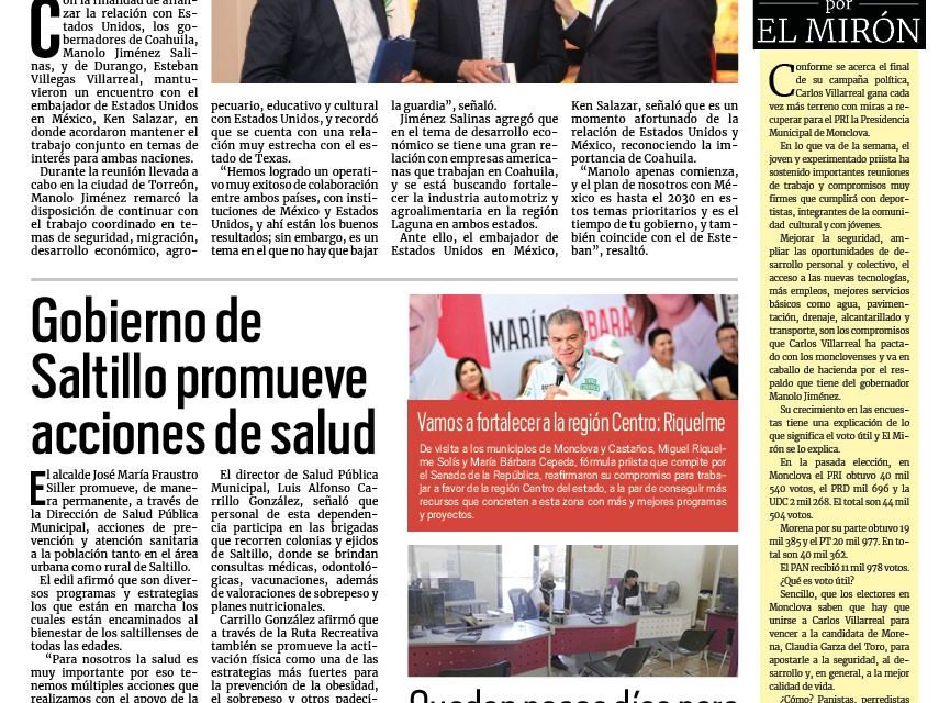 Portada RCG Media [15 de mayo de 2024] Coahuila y Durango fortalecen lazos con Estados Unidos; Gobierno de Saltillo promueve acciones de salud y más…