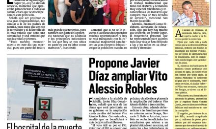 Portada RCG Media [16 de mayo de 2024] Manolo Jiménez reconoce a los maestros de Coahuila; propone Javier Díaz ampliar Vito Alessio Robles y más…