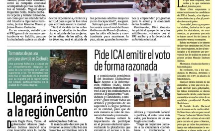 Portada RCG Media [30 de mayo de 2024] Trabajará Javier Díaz por el presente y el futuro de Saltillo; llegará millonaria inversión a la región Centro y más…