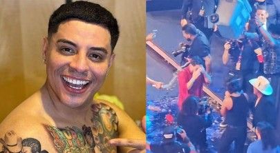 Video: Eduin Caz le lanza una hielera a su cuñado en pleno concierto