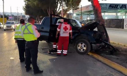 Jovencita estrella su camioneta contra árbol al norte de Saltillo