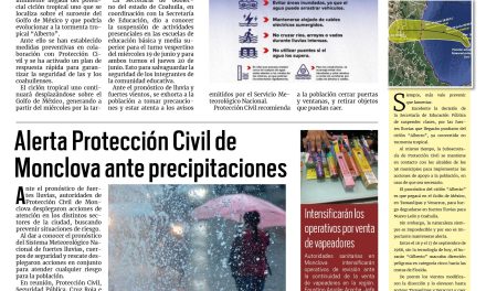Portada RCG Centro [19 de junio de 2024] Coahuila, listo por llegada de ciclón; equipo de Sheinbaum cubre gastos médicos y daños y más…