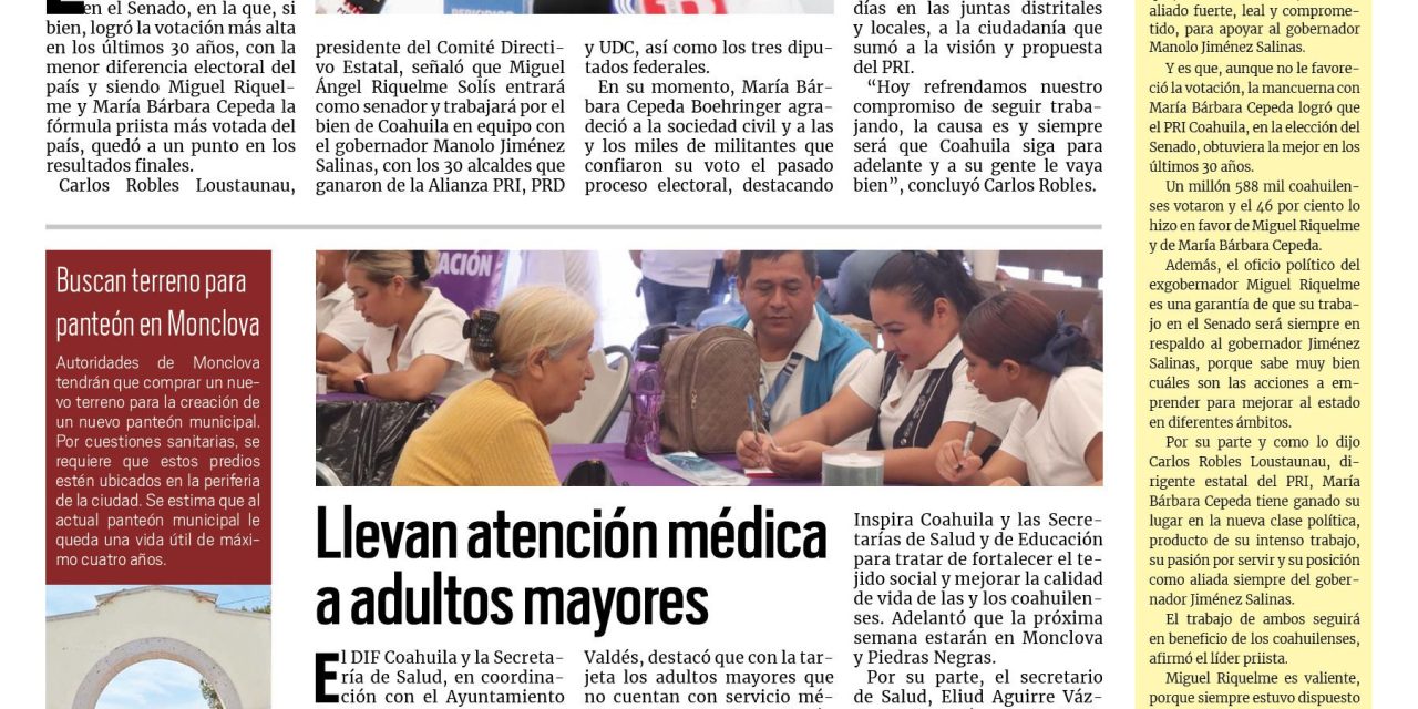 Portada RCG Centro [9 de junio de 2024] Miguel Riquelme será senador por Coahuila; Complicado panorama para AHMSA y más…