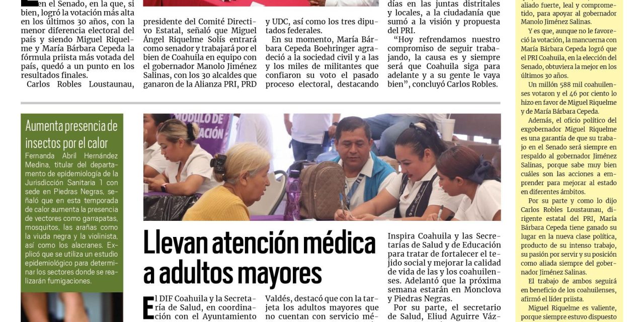 Portada RCG Fronteriza [9 de junio de 2024] Miguel Riquelme será senador por Coahuila; Presentan agenda ambiental para Coahuila y más…