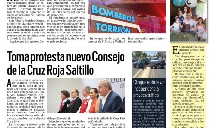 Portada RCG Lagunera [13 de junio de 2024] Agentes de Tránsito de Torreón frustran intento de suicidio; DIF Torreón concluye talleres de capacitación y más…