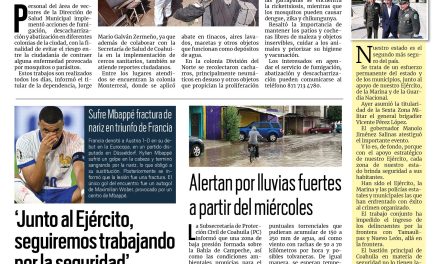 Portada RCG Lagunera [18 de junio de 2024] Combate Salud de Torreón a insectos y parásitos; La Laguna genera más de 12 mil nuevos empleos y más…