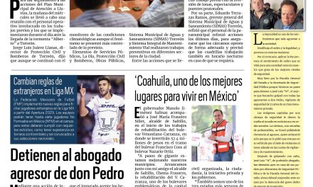 Portada RCG Lagunera [20 de junio de 2024] Refuerzan acciones de prevención ante lluvias en Torreón; Acuerdan acciones en favor de migrantes y más…