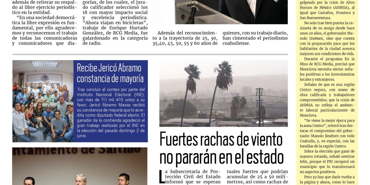 Portada RCG Media [8 de junio de 2024] En Coahuila garantizamos la libertad de expresión: Manolo; cortes de luz dejan sin agua a colonias de Ramos Arizpe  y más…