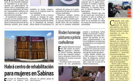 Portada RCG Carbonífera [04 de julio de 2024] Coahuila será sede de Reunión Regional de Seguridad; trasciende hallazgo de otro cuerpo en Pasta de Conchos y más…