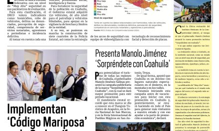 Portada RCG Carbonífera [09 de julio de 2024] IMCO coloca a Coahuila con calificación ‘Muy Alta’ en seguridad; continúa rescate en ‘El Pinabete’ y más…