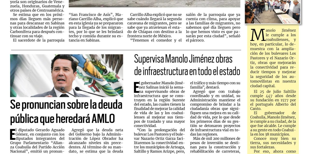 Portada RCG Carbonífera [23 de julio de 2024] Comienza llegada de migrantes a Sabinas; encuentran a trailero sin vida en la carretera 57 y más…