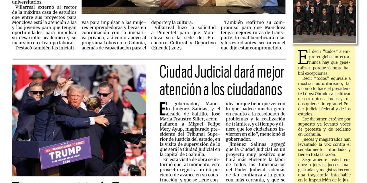 Portada RCG Centro [14 de julio de 2024] Refrenda Carlos Villarreal compromiso con los universitarios; AHMSA tiene menos de un mes para evitar la quiebra y más…